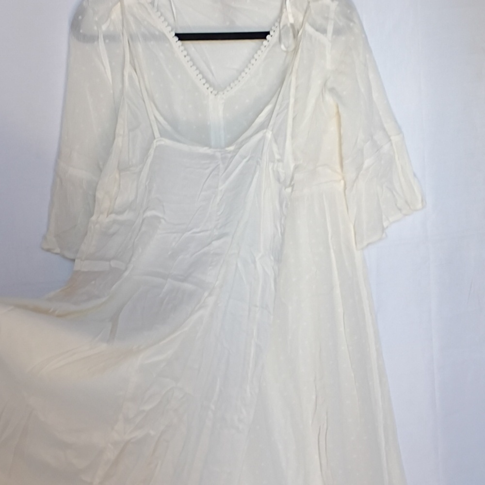 Knox Rose Women's Boho Cream Swiss Dot Maxi Dress Size S - Picture 6 of 15